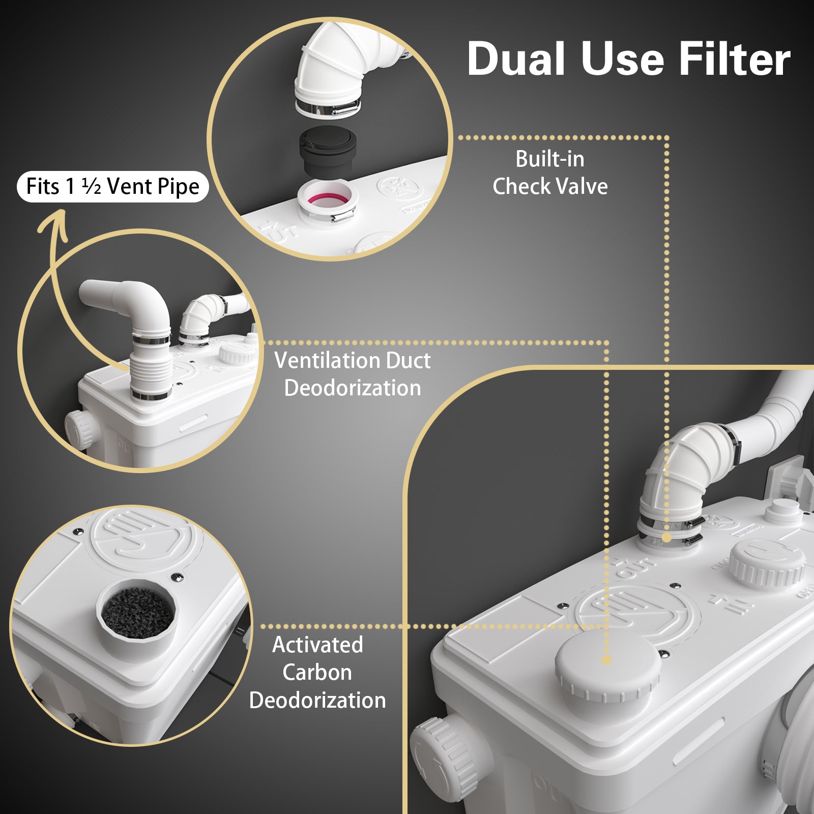Macerator Toilet with 800W Waste Disposal Upflush Toilet System MY-FLO800 PatioZones